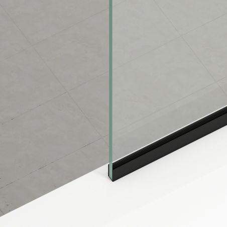 Duschabtrennung für die Badewanne, feststehend, transparent, Profile in Mattschwarz, Sicherheitsglas 8 mm, 80-90x150 cm, Nora