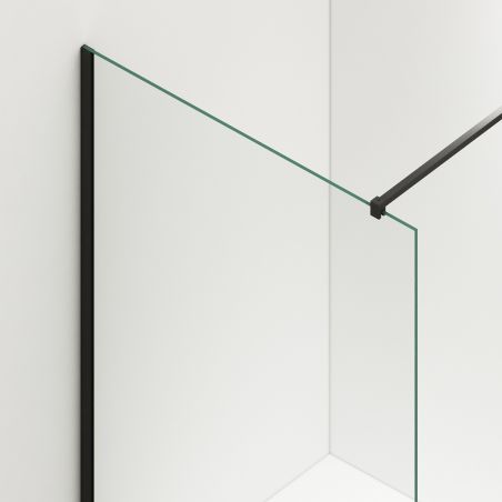 Duschabtrennung für die Badewanne, feststehend, transparent, Profile in Mattschwarz, Sicherheitsglas 8 mm, 80-90x150 cm, Nora