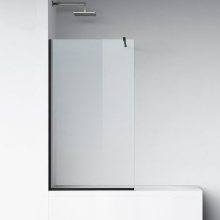 Duschabtrennung für die Badewanne, feststehend, transparent, Profile in Mattschwarz, Sicherheitsglas 8 mm, 80x150 cm, Nora