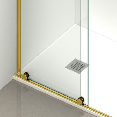 Walk-In Duschwand, 6 mm Sicherheitsglas, 2 Elemente, verschiebbar, Maße 100-120x200 cm, Mattgold, Benito