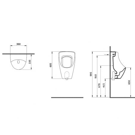 Glänzend weißes Urinal mit oberem Wasserzulauf, 36x60 cm, Sanitärkeramik, Nicolo