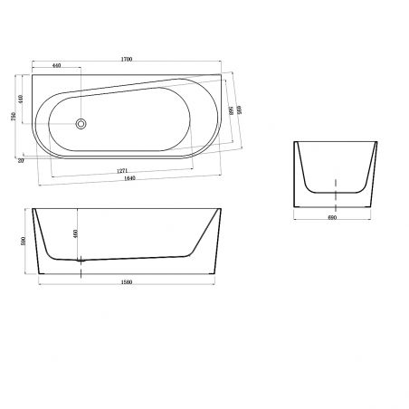 Freistehende Badewanne, Sanitäracryl, innen glänzend weiß, außen glänzend schwarz, 170x75 cm, Wärmedämmung, Joe