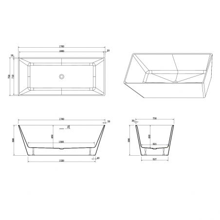 Freistehende Badewanne, Sanitäracryl, Weiß glänzend, 170x75 cm, Wärmedämmung, Cora