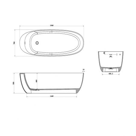 Badewanne, freistehend, Mineralwerkstoff, inklusive weißem Ventil, Glossy White, 184x76 cm, Giulia