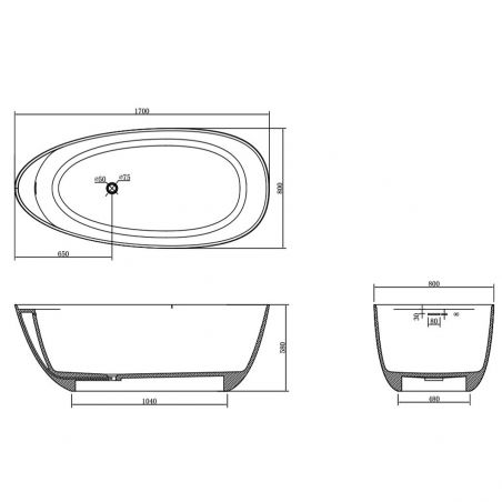 Badewanne, freistehend, Mineralwerkstoff, weißes Ventil inklusive, Glossy White, 170x80 cm, Timea