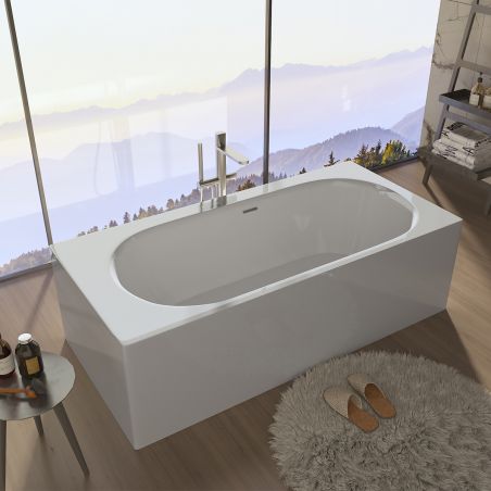 Badewanne, freistehend, Mineralwerkstoff, Ventil inklusive, Glossy White, 180x86 cm, Anda