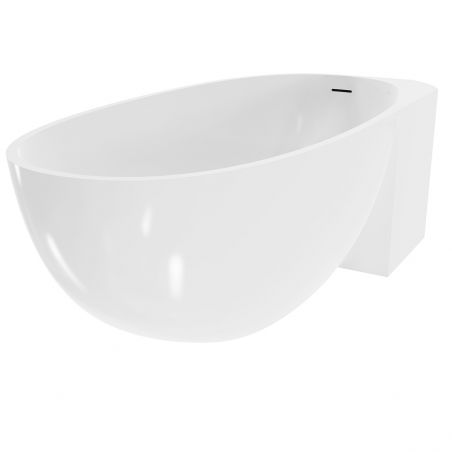 Badewanne, freistehend mit Eckmontage, Mineralwerkstoff, weißes Ventil inklusive, Glossy White, 160x78 cm, Fifi