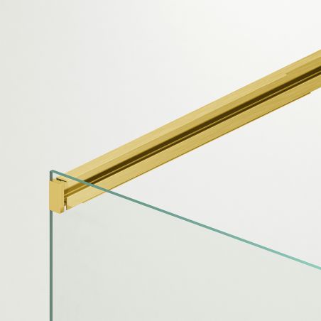 Duschkabine mit fester Wand und Schiebetür aus 6 mm Sicherheitsglas, 80x90 x100-120-140 cm,  goldenem Profil und Griff, Hanes