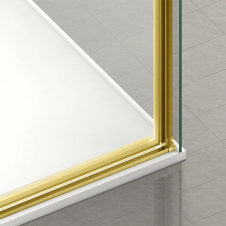 Duschkabine mit fester Wand und Schiebetür aus 6 mm Sicherheitsglas, 80x90 x100-120-140 cm,  goldenem Profil und Griff, Hanes