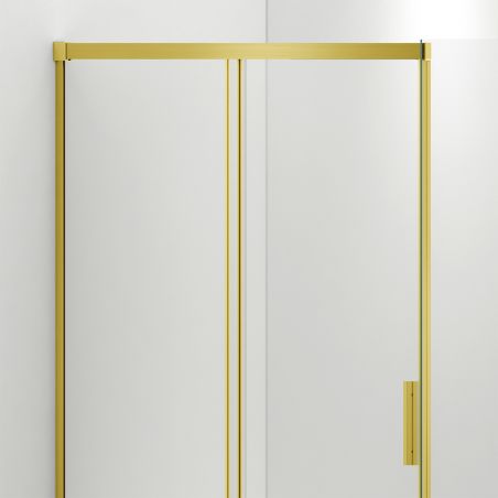 Duschkabine mit fester Wand und Schiebetür aus 6 mm Sicherheitsglas, 70x90 x100-100-160 cm,  goldenem Profil und Griff, Hanes