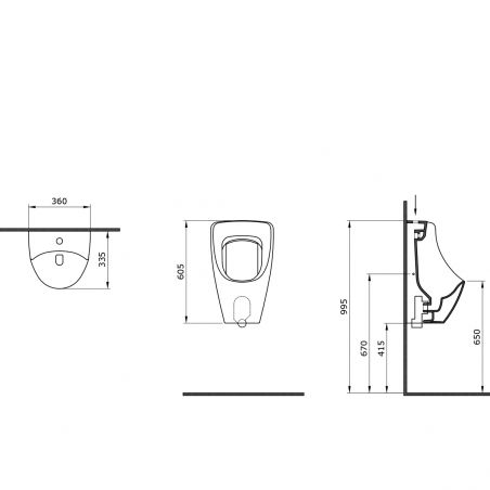 Mattschwarzes Urinal mit oberem Wasserzulauf, 36x60 cm, Sanitärkeramik, Nicolo