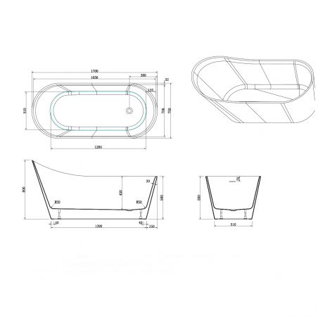 Freistehende Badewanne, Sanitäracryl, Weiß glänzend, 170x75 cm, Wärmedämmung, Agota