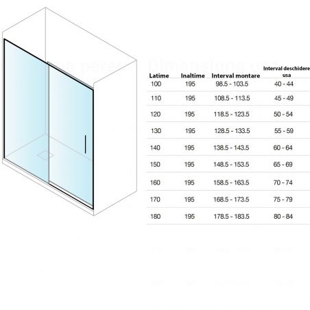 Duschtür, verschiebbar, transparent, 6 mm Sicherheitsglas, Größen zwischen 100–180 cm, mattschwarzes Profil, Hanes