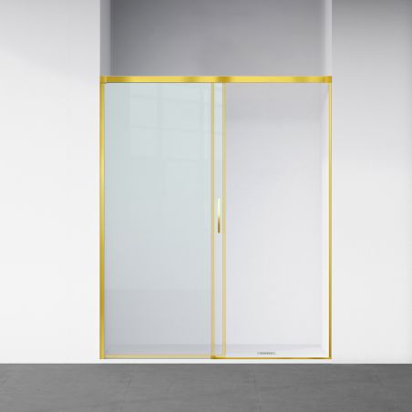 Duschtür, verschiebbar, transparent, 6 mm Sicherheitsglas, Abmessungen zwischen 100-160 cm, Profil Mattgold, Hanes