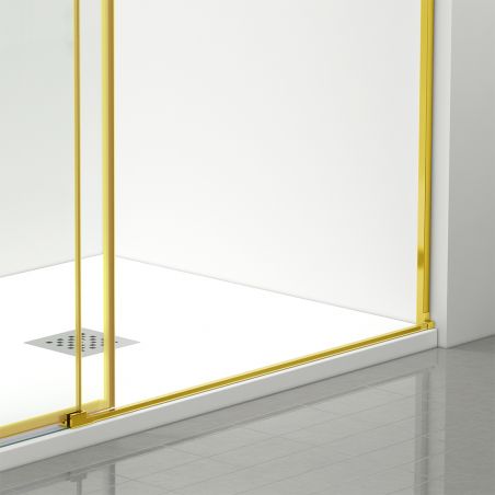 Duschtür, verschiebbar, transparent, 6 mm Sicherheitsglas, Abmessungen zwischen 100-160 cm, Profil Mattgold, Hanes