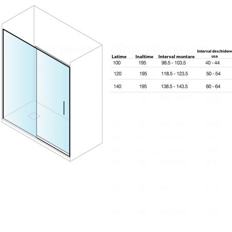 Duschtür, verschiebbar, transparent, 6 mm Sicherheitsglas, Abmessungen zwischen 100-120-140 cm, Profil Mattgold, Hanes