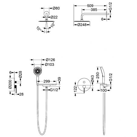 Duschsystem, 2 Funktionen, Objektträger, Einbaumontage, Auriu Mat, Apolo