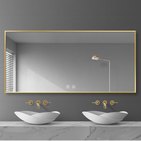 LED-Spiegel, goldener Rahmen, Antibeschlag, Touch-Taste, 3 Farben, einstellbare Intensität, Größen 60 x 80 - 70 x 120 cm, Feliz