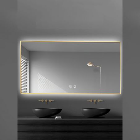 LED-Spiegel, goldener Rahmen, Antibeschlag, Touch-Taste, 3 Farben, einstellbare Intensität, Größen 60 x 80 - 70 x 120 cm, Feliz