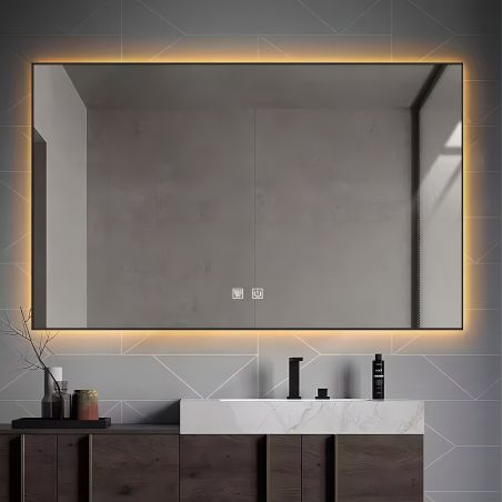LED-Spiegel, schwarzer Rahmen, Demister, Touch-Taste, 3 Farben, einstellbare Intensität, Größen 60 x 80 - 70 x 120 cm, Feliz