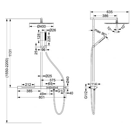 Dusch-und Badewannensystem mit Vernet-Thermostat, Mattschwarz, 3 Funktionen, Wandmontage, Elio