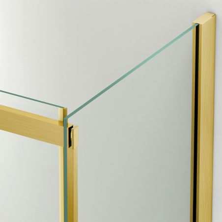 Duschkabine, feste Wand und Schiebetür, 8 mm Sicherheitsglas, Abmessungen 80-90 x 120-140 cm, Profil Mattgold, Giorgio