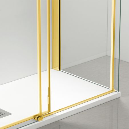 Duschkabine, feste Wand und Schiebetür, 8 mm Sicherheitsglas, Abmessungen 80-90 x 120-140 cm, Profil Mattgold, Giorgio