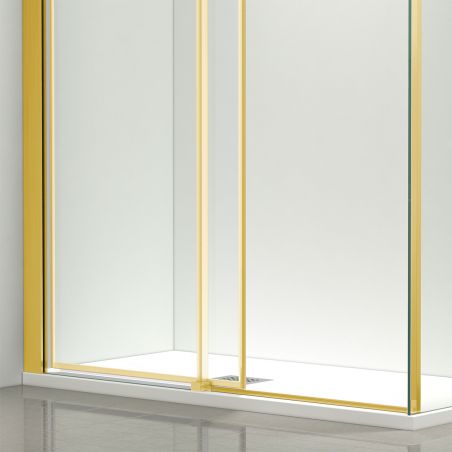 Duschkabine, feste Wand und Schiebetür, 8 mm Sicherheitsglas, Abmessungen 80-90 x 120-140 cm, Profil Mattgold, Giorgio