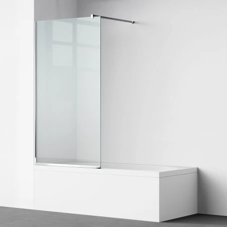 Duschwand für die Badewanne, feststehend, transparent, Chromprofile, Sicherheitsglas 8 mm, 80-90x150 cm, Nora