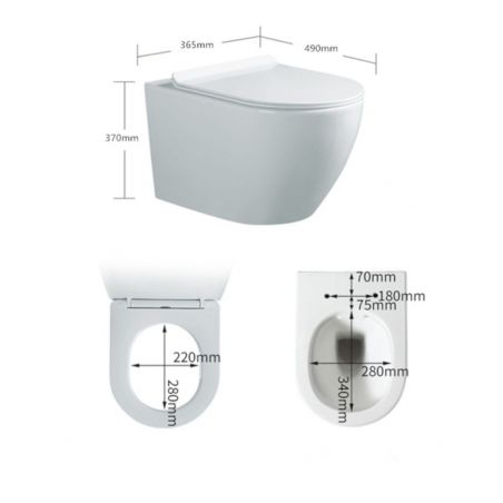 Hänge-WC Ben, Weiß Terrazzo, Rimless, 49x36 cm, Slim Duroplast-Deckel, Sanitärkeramik