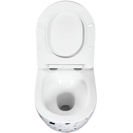 Hänge-WC Ben, Weiß Terrazzo, Rimless, 49x36 cm, Slim Duroplast-Deckel, Sanitärkeramik