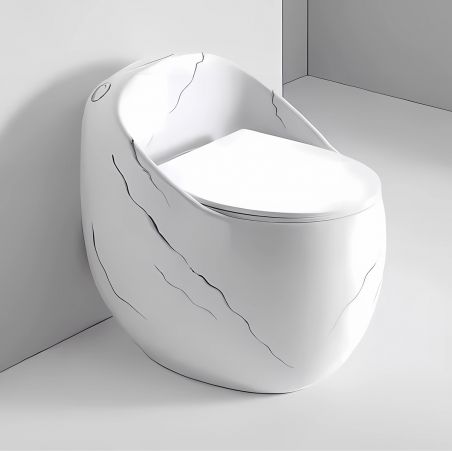 WC-Stand Santa Rimless, integrierter Spülkasten, glänzendes Weiß, Marble-Finish, Bodenmontage, Soft-Close, Royalty Line von Ego