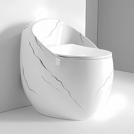 WC-Stand Santa Rimless, integrierter Spülkasten, glänzendes Weiß, Marble-Finish, Bodenmontage, Soft-Close, Royalty Line von Ego