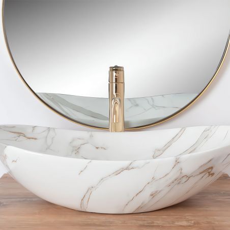 Waschbecken Luigi Marble, glänzend, Marmorfinish, 60x36 cm, Aufsatzmontage, Sanitärkeramik