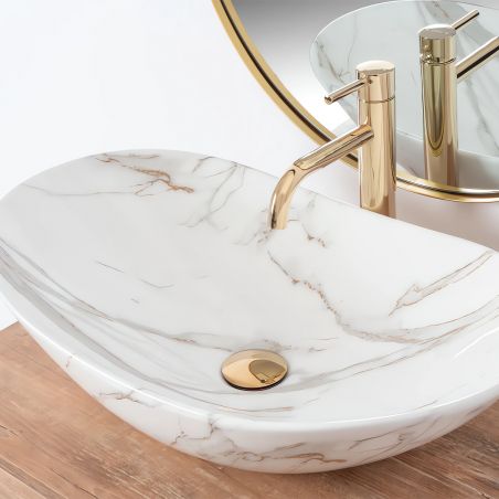 Waschbecken Luigi Marble, glänzend, Marmorfinish, 60x36 cm, Aufsatzmontage, Sanitärkeramik