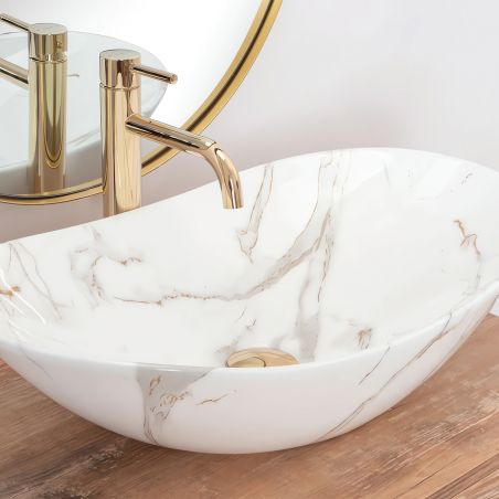 Waschbecken Luigi Marble, glänzend, Marmorfinish, 60x36 cm, Aufsatzmontage, Sanitärkeramik