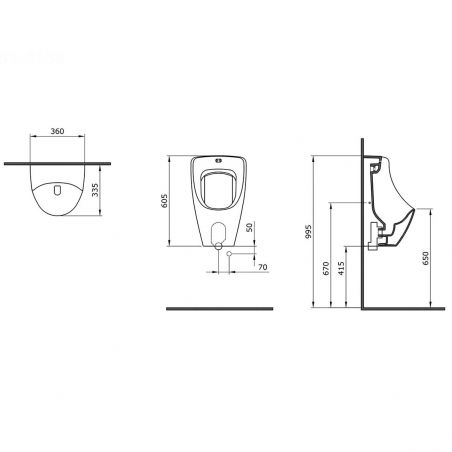 Diesel-Urinal mit integriertem Sensor, Hängemontage , 36x33x60 cm, weiß glänzend, Royalty Line von Ego