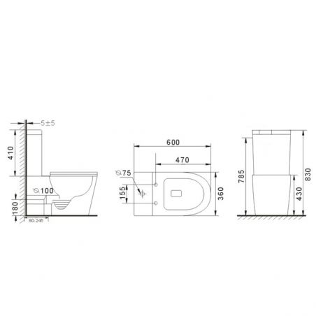 Randlose Toilettenschüssel, Tank inklusive, 2 Stück, Mattgrau, Bodenmontage, schmaler Soft-Close-Deckel aus Duroplast, Dario