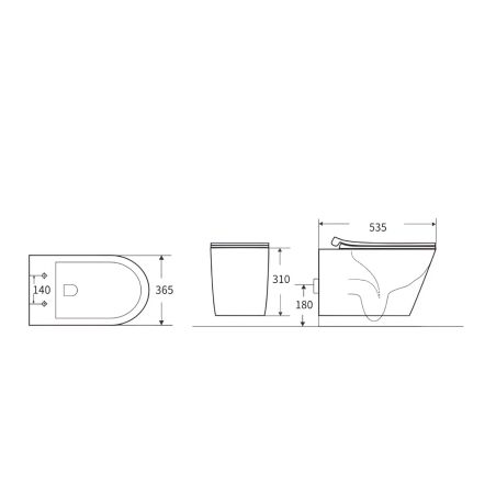 EGO Galo Randlose Toilettenschüssel, Mattschwarz, 53x36 cm, hängende Montage, Duroplast Slim Soft-Close-Abdeckung inklusive