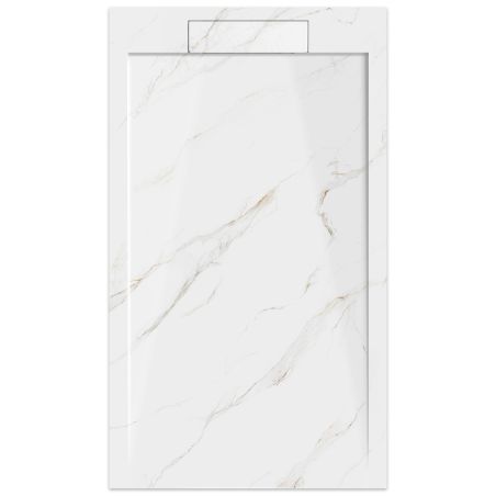 Duschwanne, Weiße Calacatta, Marble Mat Finish, Mineralverbund, Abmessungen 100-160x80-90 cm, zuschneidbar, Antonio