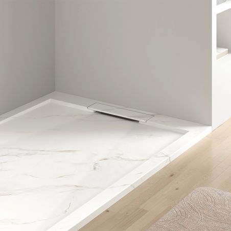 Duschwanne, Weiße Calacatta, Marble Mat Finish, Mineralverbund, Abmessungen 100-160x80-90 cm, zuschneidbar, Antonio