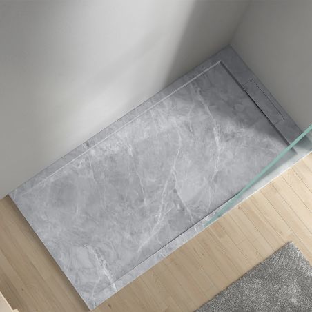 Duschwanne, Grau Pietra, Marble Mat Finish, Mineralverbund, Abmessungen 100-160x80-90 cm, zuschneidbar, Antonio