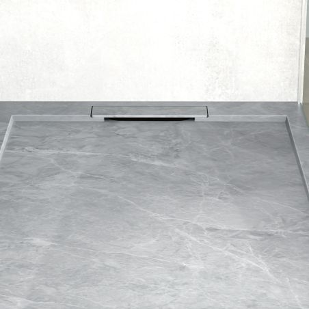 Duschwanne, Grau Pietra, Marble Mat Finish, Mineralverbund, Abmessungen 100-160x80-90 cm, zuschneidbar, Antonio