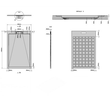 Duschwanne, Black Marquina, Oberfläche Marble Mat, Mineralwerkstoff, Maße 100-160x80-90 cm, Ausschnitt, Antonio