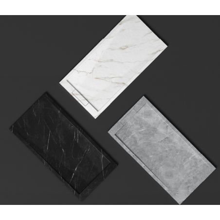 Duschwanne, Black Marquina, Oberfläche Marble Mat, Mineralwerkstoff, Maße 100-160x80-90 cm, Ausschnitt, Antonio