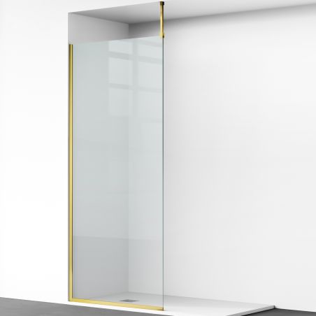 Duschwand Walk-In, 8 mm gehärtetes Glas, Maße 100-120x200 cm, Profil und Griff Matte Gold, Armando