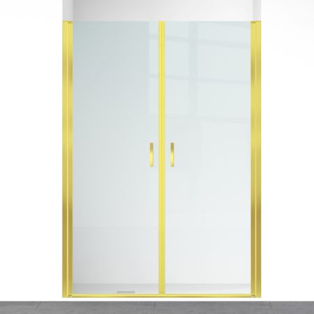 Duschtür, transparent, Schwingtür, Mattgold, 6 mm Sicherheitsglas, Maße: 100, 120, 140 x 195 cm, Napoli