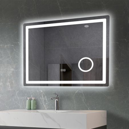 Led-Spiegel, mit kosmetischer Lupe, Entgraten, Touch Button, 5 mm Glas, Größe 70-80 x 60-90-10-120-140 cm, Velora