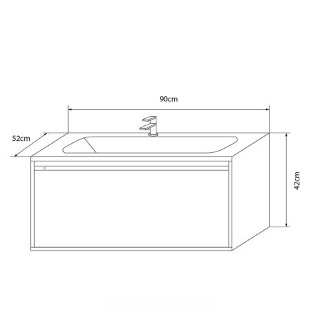 PVC-Badmöbel mit Corian-Komposit-Waschtisch, LED-Lichtleiste, Soft Close, Maße: 90x52 cm, Halo