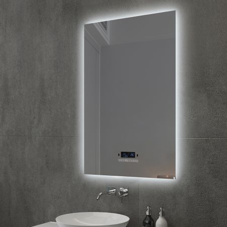 Smart Led-Spiegel, Bluetooth, 5 mm Glas, Bewegungssensor, Zeit, Temperatur, Entfoggen, Touch-Taste, 60-70x80-140 cm, Rubin